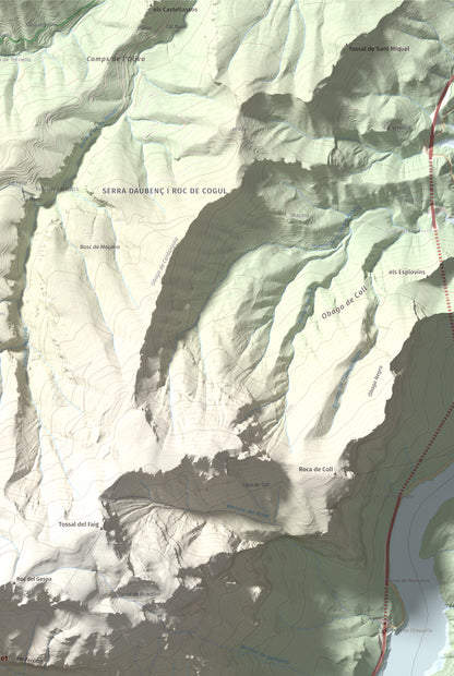 Mapa de relieve del Coscollet, 1610 m, Alt Urgell, lámina 100 Cims de Trobart. Detalle de la zona superior derecha. 61 × 91 cm.