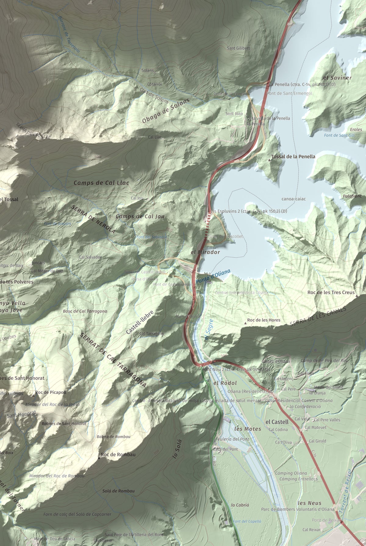 Mapa de relieve del Coscollet, 1610 m, Alt Urgell, lámina 100 Cims de Trobart. Detalle de la zona inferior derecha. 61 × 91 cm.