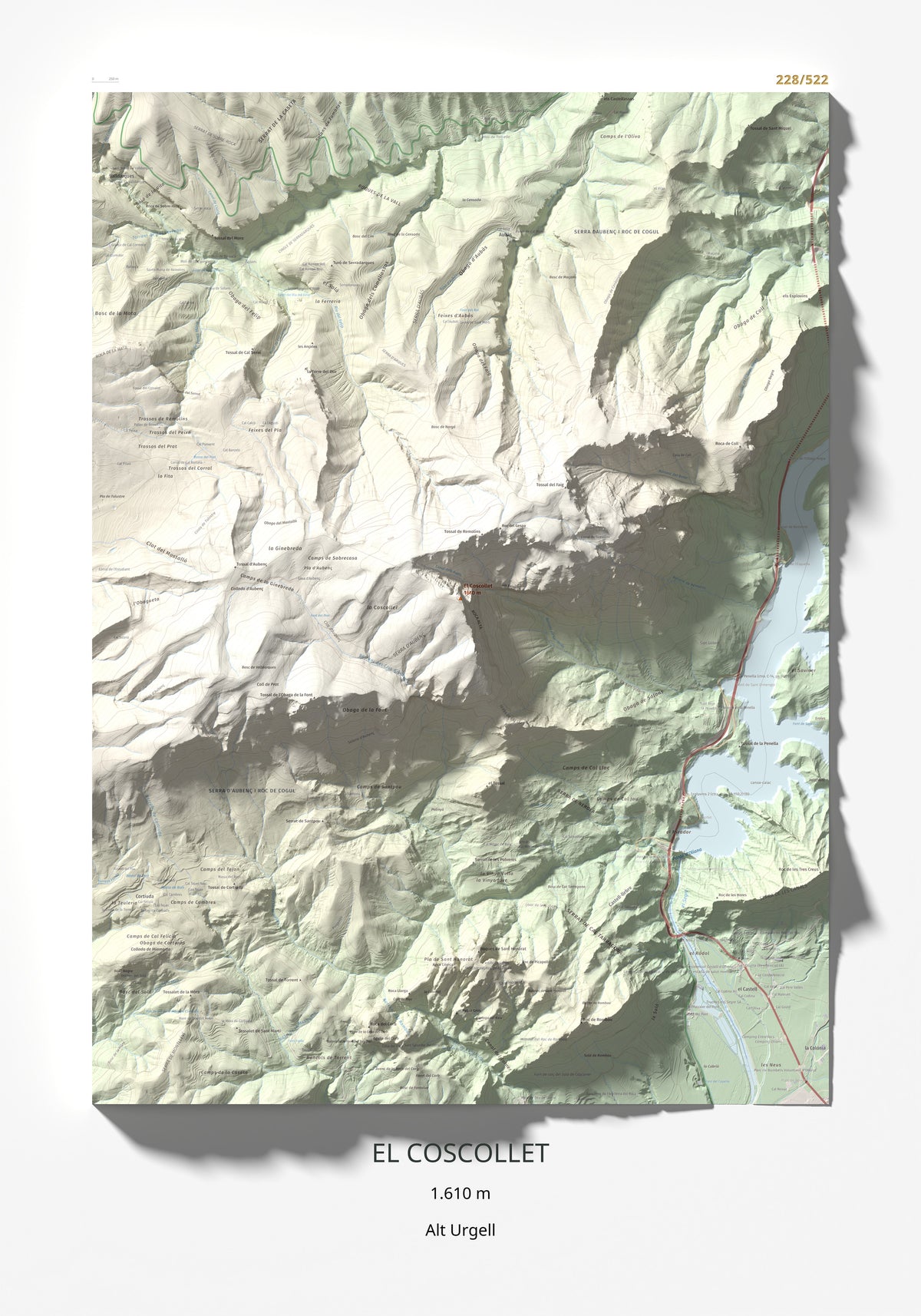 Mapa de relieve del Coscollet, 1610 m, Alt Urgell, lámina 100 Cims de Trobart 70 × 100 cm.