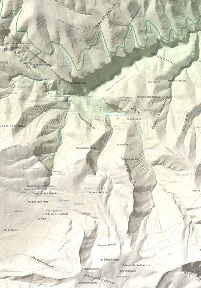 Mapa de relieve del Coscollet, 1610 m, Alt Urgell, lámina 100 Cims de Trobart. Detalle de la zona superior izquierda. 70 × 100 cm.