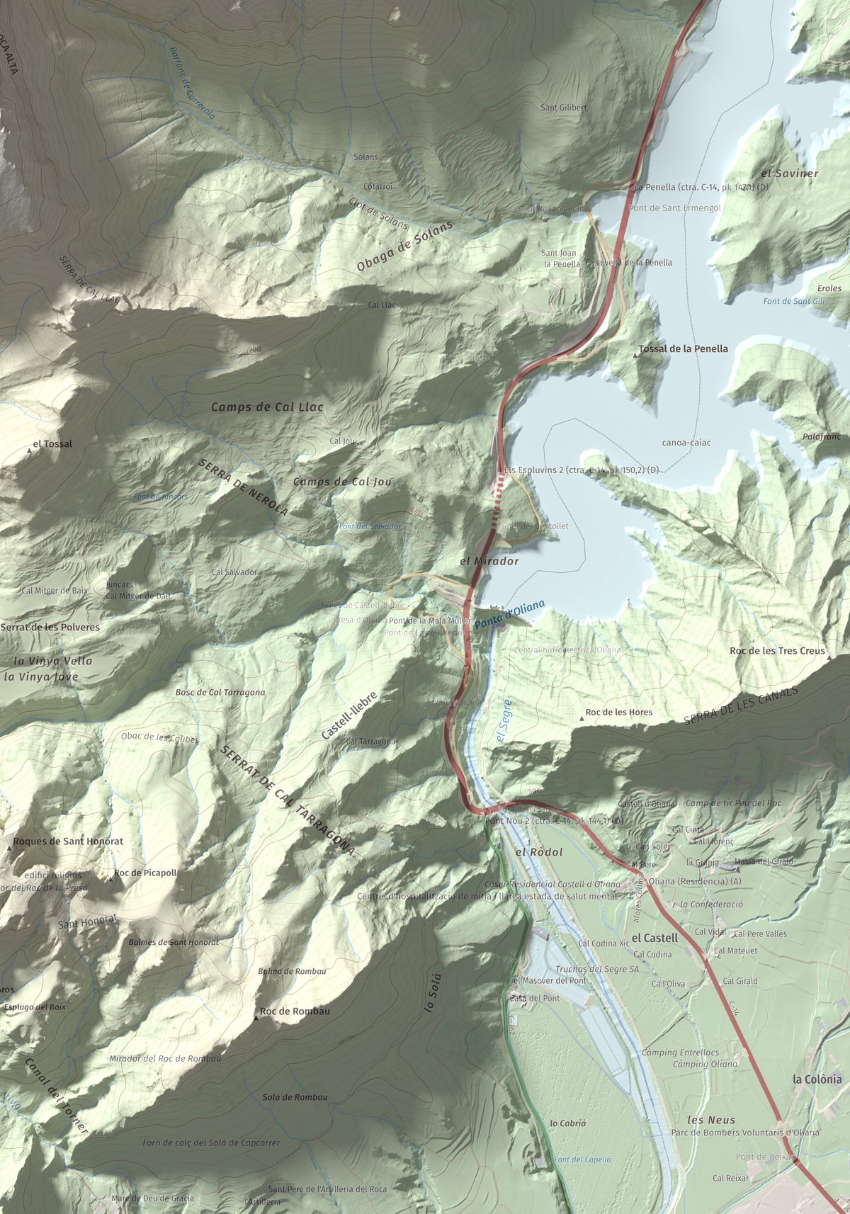 Mapa de relieve del Coscollet, 1610 m, Alt Urgell, lámina 100 Cims de Trobart. Detalle de la zona inferior derecha. 70 × 100 cm.