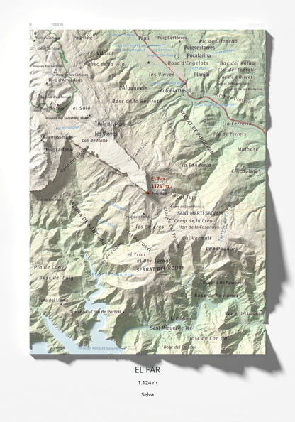 Mapa de relieve del Far, 1124 m, Selva, lámina 100 Cims de Trobart 21 × 30 cm.