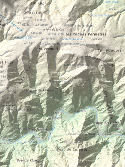 Mapa de relieve del Far, 1124 m, Selva, lámina 100 Cims de Trobart. Detalle de la zona inferior derecha. 30 × 40 cm.