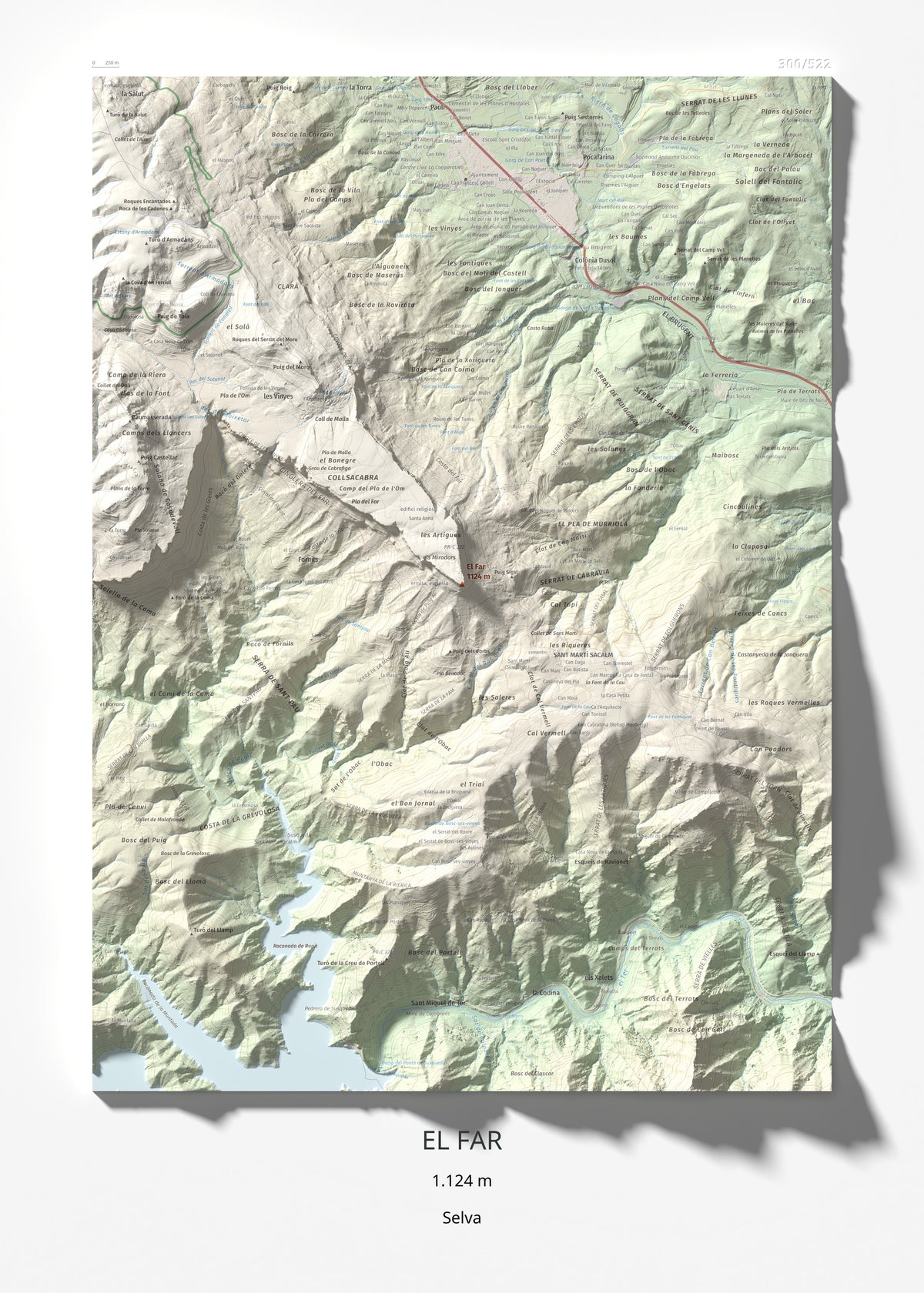 Mapa de relieve del Far, 1124 m, Selva, lámina 100 Cims de Trobart 50 × 70 cm.