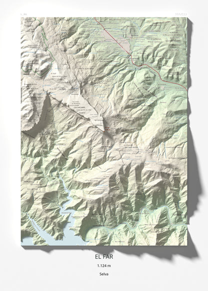 Mapa de relieve del Far, 1124 m, Selva, lámina 100 Cims de Trobart 50 × 70 cm.