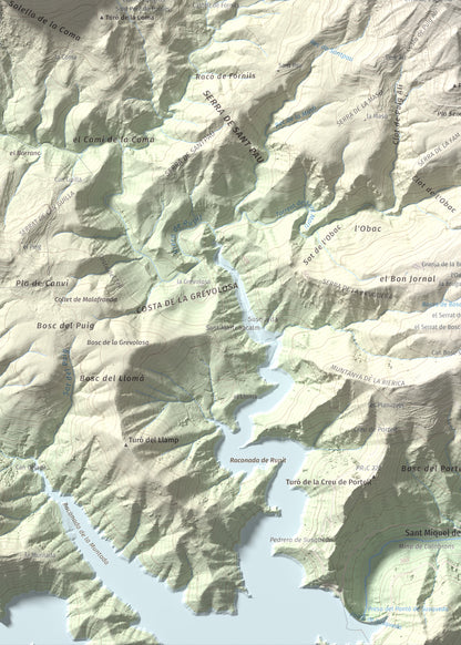 Mapa de relieve del Far, 1124 m, Selva, lámina 100 Cims de Trobart. Detalle de la zona inferior izquierda. 50 × 70 cm.