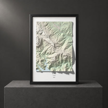 Mapa de relieve del Far, 1124 m, Selva, lámina 100 Cims de Trobart. Presentación enmarcada. 61 × 91 cm.