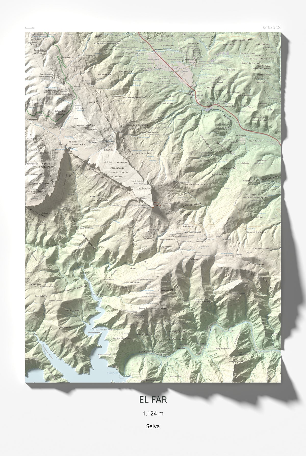 Mapa de relieve del Far, 1124 m, Selva, lámina 100 Cims de Trobart 61 × 91 cm.