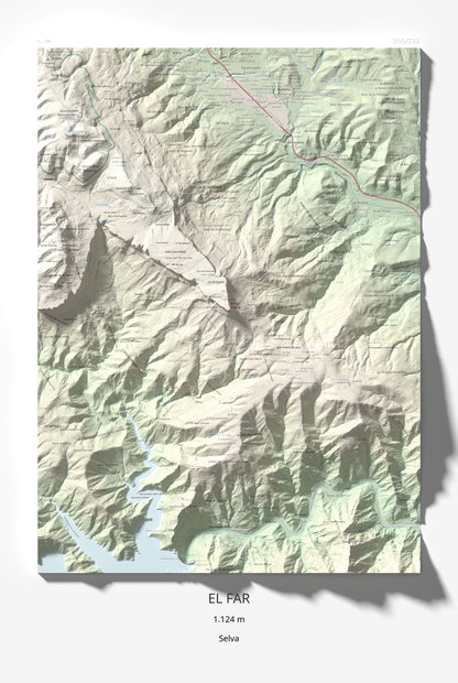 Mapa de relieve del Far, 1124 m, Selva, lámina 100 Cims de Trobart 61 × 91 cm.