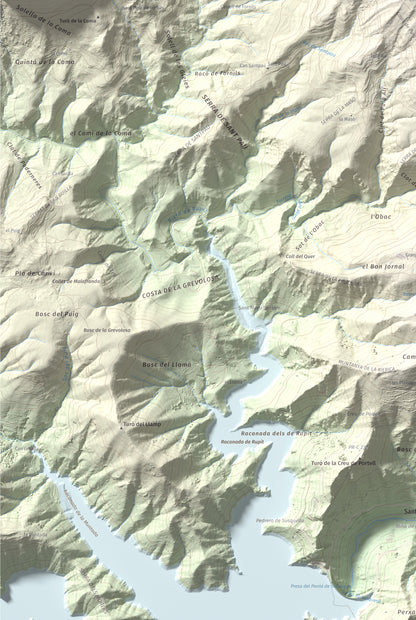 Mapa de relieve del Far, 1124 m, Selva, lámina 100 Cims de Trobart. Detalle de la zona inferior izquierda. 61 × 91 cm.