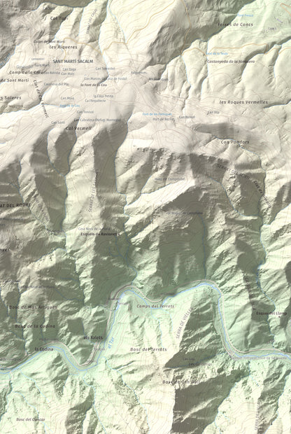 Mapa de relieve del Far, 1124 m, Selva, lámina 100 Cims de Trobart. Detalle de la zona inferior derecha. 61 × 91 cm.
