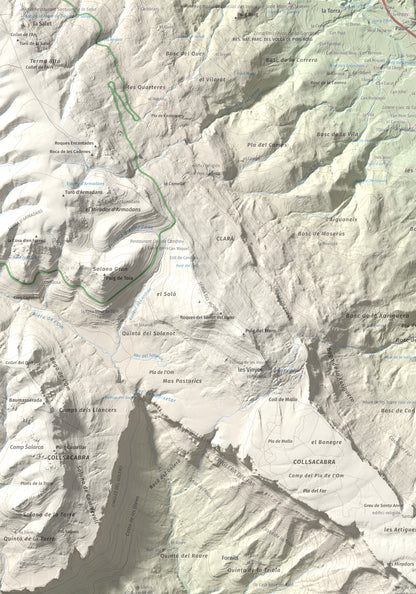 Mapa de relieve del Far, 1124 m, Selva, lámina 100 Cims de Trobart. Detalle de la zona superior izquierda. 70 × 100 cm.