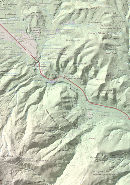 Mapa de relieve del Far, 1124 m, Selva, lámina 100 Cims de Trobart. Detalle de la zona superior derecha. 70 × 100 cm.