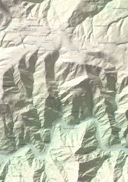 Mapa de relieve del Far, 1124 m, Selva, lámina 100 Cims de Trobart. Detalle de la zona inferior derecha. 70 × 100 cm.