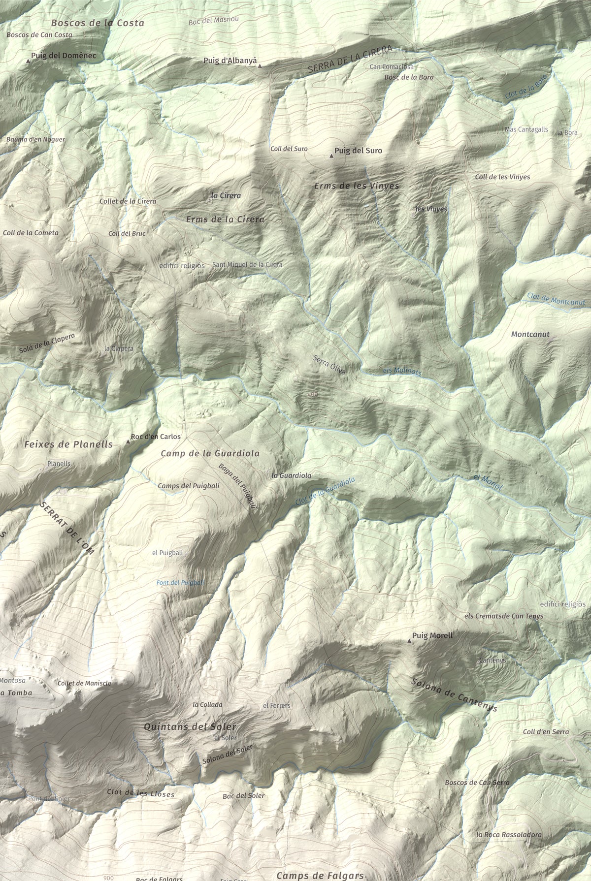 Mapa de relieve del Mont, 1125 m, Alt Empordà, lámina 100 Cims de Trobart. Detalle de la zona superior derecha. 61 × 91 cm.