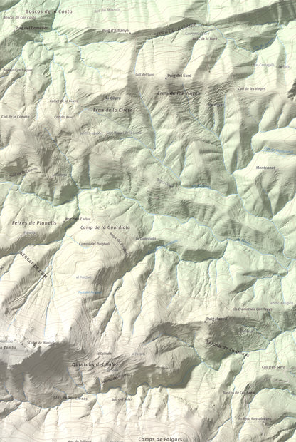Mapa de relieve del Mont, 1125 m, Alt Empordà, lámina 100 Cims de Trobart. Detalle de la zona superior derecha. 61 × 91 cm.