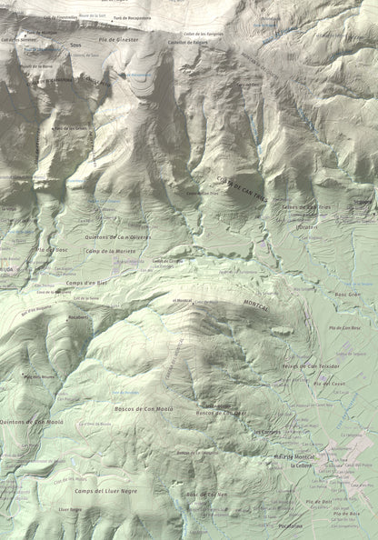 Mapa de relieve del Mont, 1125 m, Alt Empordà, lámina 100 Cims de Trobart. Detalle de la zona inferior derecha. 70 × 100 cm.