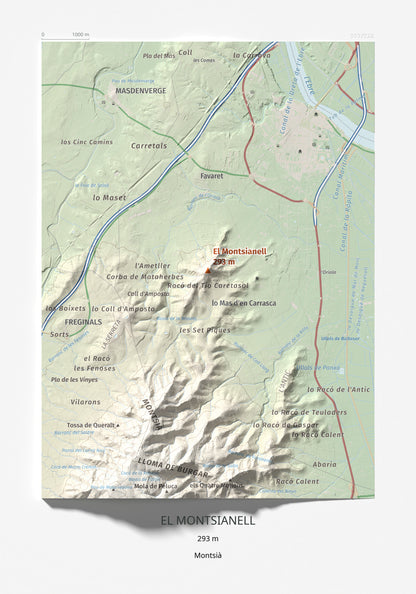 Mapa de relieve del Montsianell, 293 m, Montsià, lámina 100 Cims de Trobart 21 × 30 cm.
