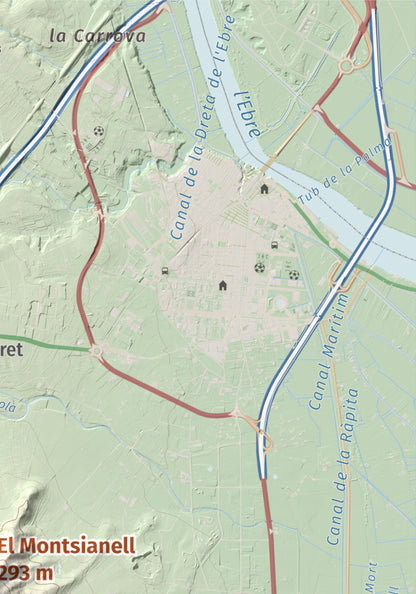 Mapa de relieve del Montsianell, 293 m, Montsià, lámina 100 Cims de Trobart. Detalle de la zona superior derecha. 21 × 30 cm.