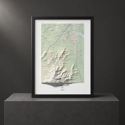 Mapa de relieve del Montsianell, 293 m, Montsià, lámina 100 Cims de Trobart. Presentación enmarcada. 30 × 40 cm.