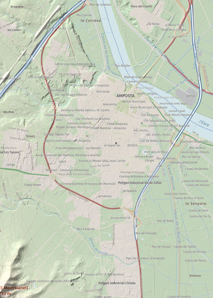 Mapa de relieve del Montsianell, 293 m, Montsià, lámina 100 Cims de Trobart. Detalle de la zona superior derecha. 50 × 70 cm.