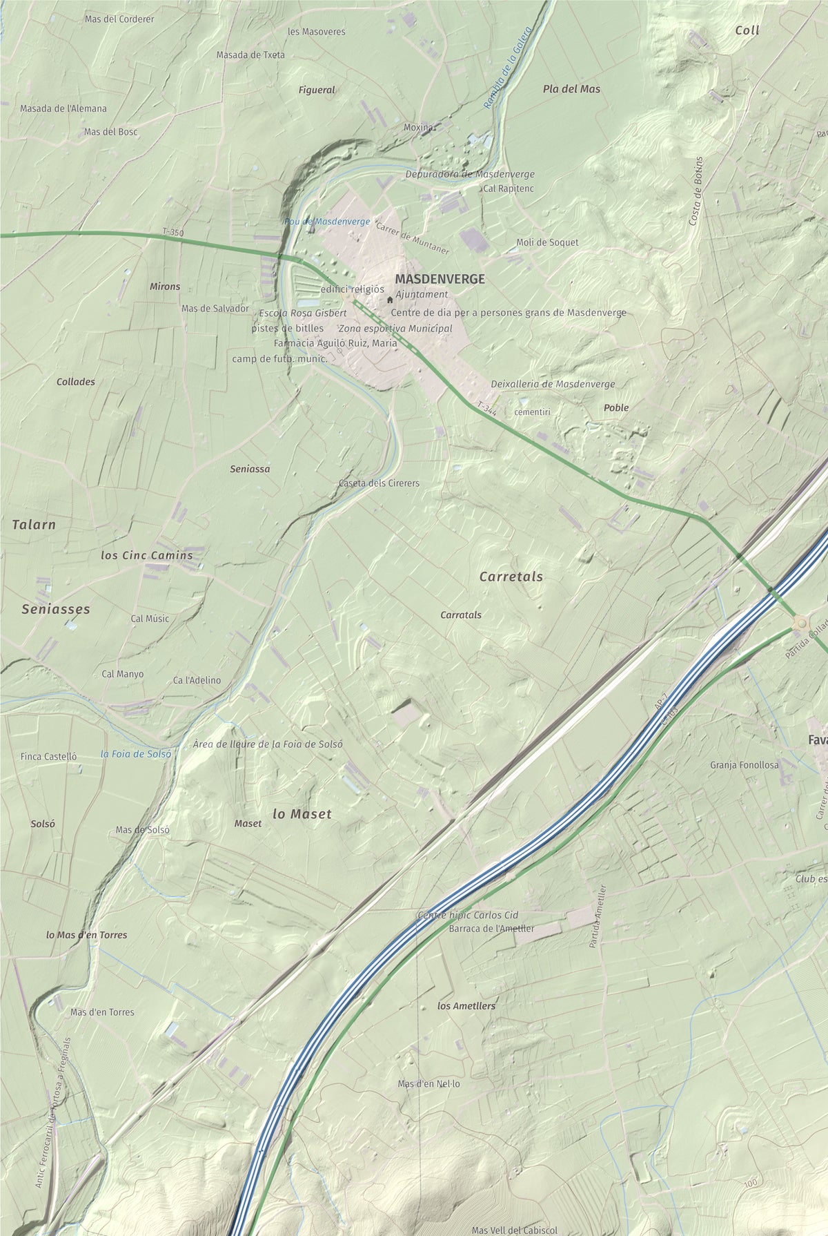 Mapa de relieve del Montsianell, 293 m, Montsià, lámina 100 Cims de Trobart. Detalle de la zona superior izquierda. 61 × 91 cm.