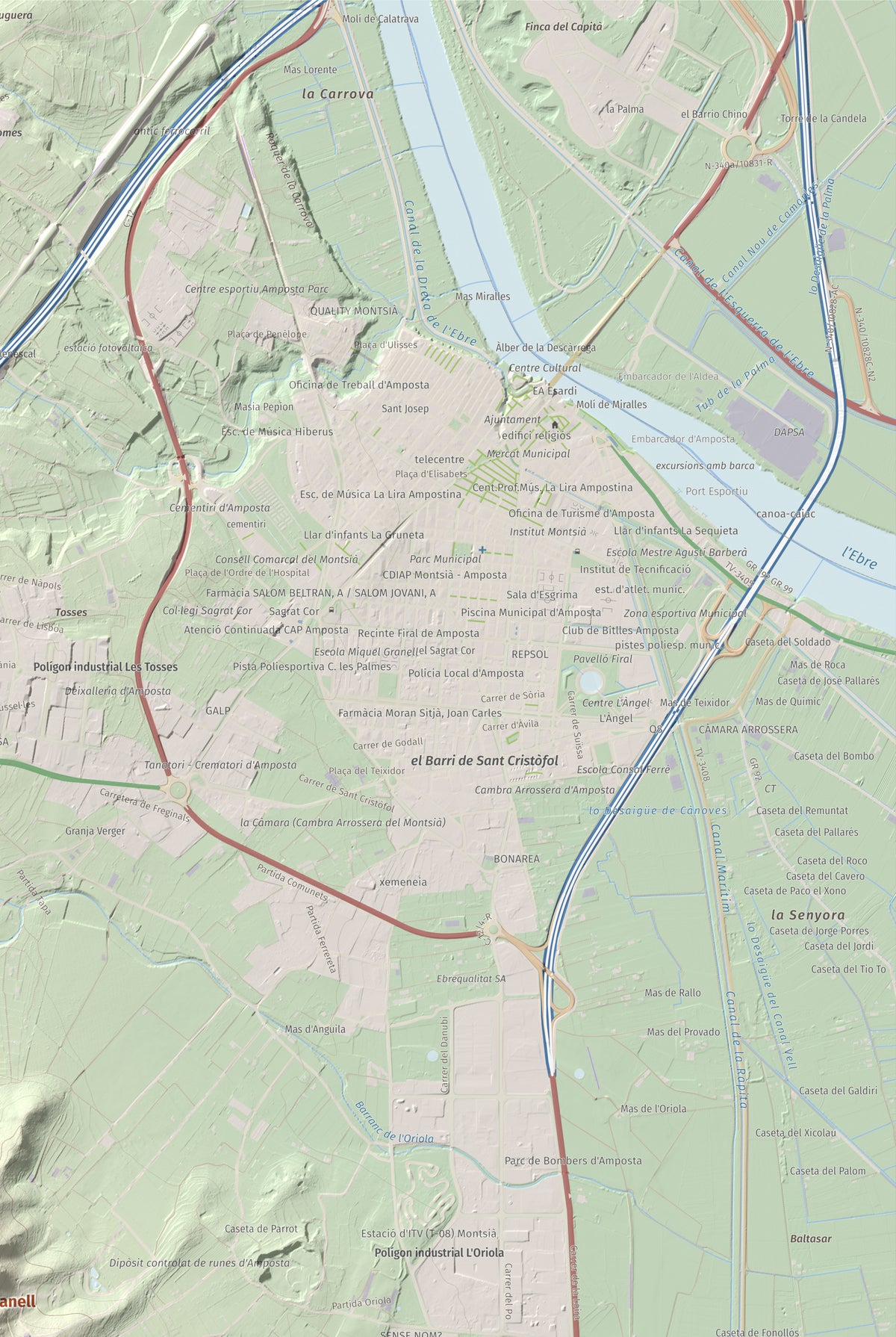 Mapa de relieve del Montsianell, 293 m, Montsià, lámina 100 Cims de Trobart. Detalle de la zona superior derecha. 61 × 91 cm.
