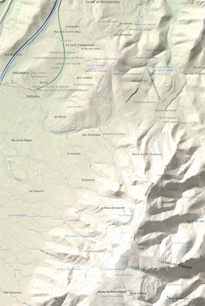Mapa de relieve del Montsianell, 293 m, Montsià, lámina 100 Cims de Trobart. Detalle de la zona inferior izquierda. 61 × 91 cm.