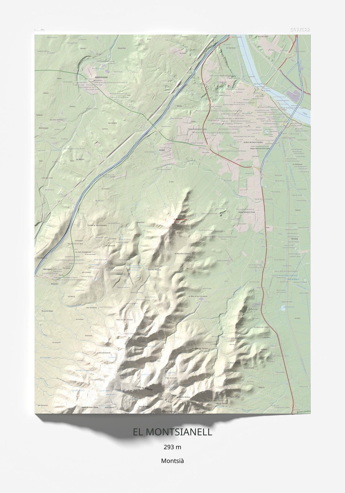 Mapa de relieve del Montsianell, 293 m, Montsià, lámina 100 Cims de Trobart 70 × 100 cm.