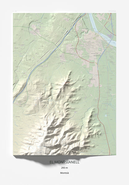 Mapa de relieve del Montsianell, 293 m, Montsià, lámina 100 Cims de Trobart 70 × 100 cm.