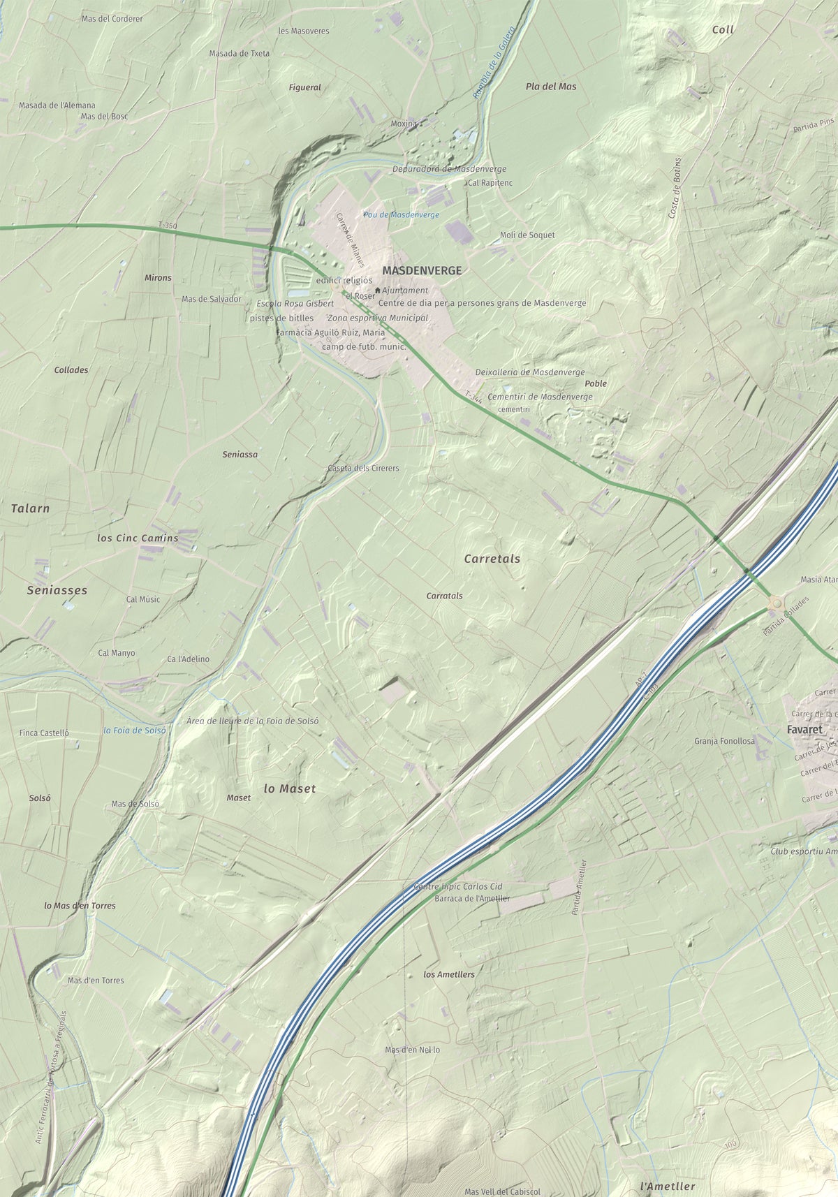 Mapa de relieve del Montsianell, 293 m, Montsià, lámina 100 Cims de Trobart. Detalle de la zona superior izquierda. 70 × 100 cm.