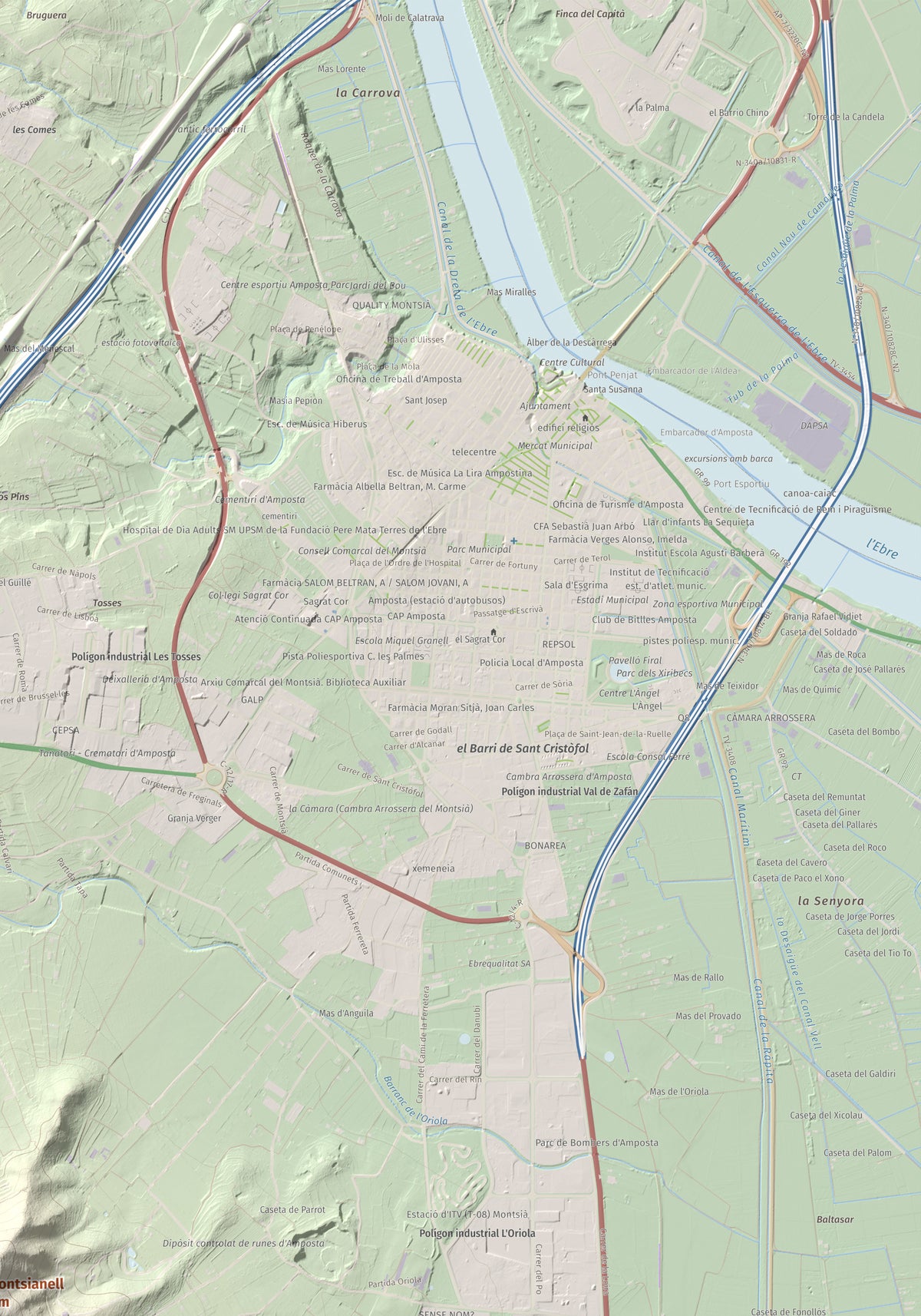 Mapa de relieve del Montsianell, 293 m, Montsià, lámina 100 Cims de Trobart. Detalle de la zona superior derecha. 70 × 100 cm.