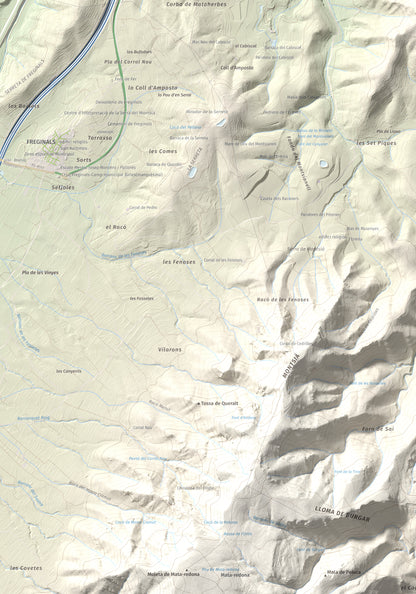 Mapa de relieve del Montsianell, 293 m, Montsià, lámina 100 Cims de Trobart. Detalle de la zona inferior izquierda. 70 × 100 cm.