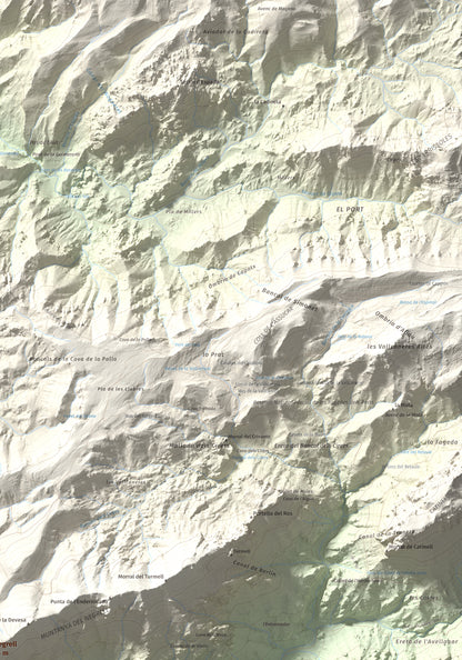 Mapa de relieve del Negrell, 1345 m, Montsià, lámina 100 Cims de Trobart. Detalle de la zona superior derecha. 70 × 100 cm.