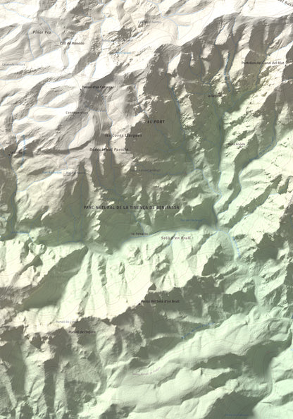 Mapa de relieve del Negrell, 1345 m, Montsià, lámina 100 Cims de Trobart. Detalle de la zona inferior izquierda. 70 × 100 cm.