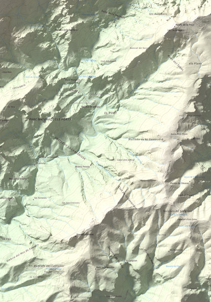 Mapa de relieve del Negrell, 1345 m, Montsià, lámina 100 Cims de Trobart. Detalle de la zona inferior derecha. 70 × 100 cm.
