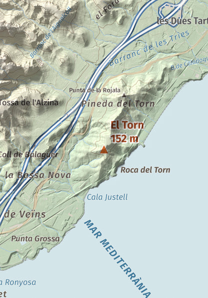 Mapa topogràfic del relleu: El Torn, 152 m. Detall de la zona central. 21 × 30 cm.