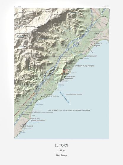 Mapa topogràfic del relleu: El Torn, 152 m. Làmina completa. 30 × 40 cm.