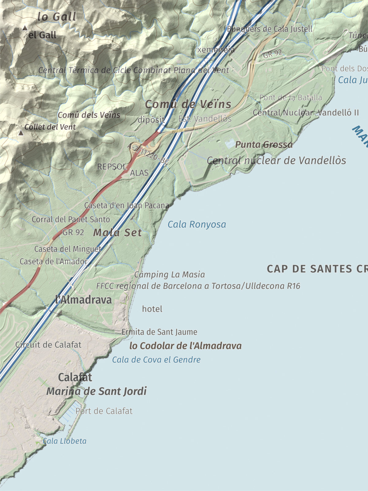 Mapa topogràfic del relleu: El Torn, 152 m. Detall de la zona inferior esquerra. 30 × 40 cm.