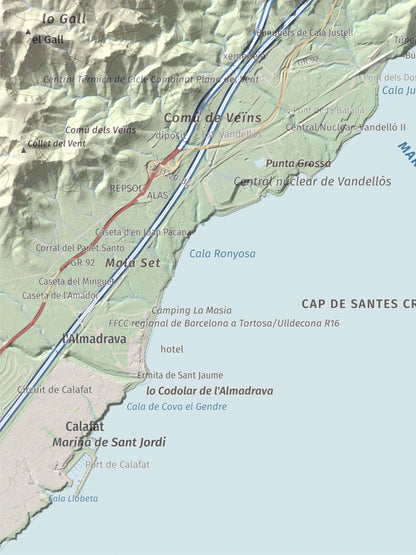 Mapa topogràfic del relleu: El Torn, 152 m. Detall de la zona inferior esquerra. 30 × 40 cm.