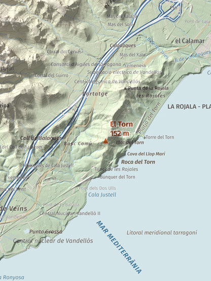 Mapa topogràfic del relleu: El Torn, 152 m. Detall de la zona central. 30 × 40 cm.