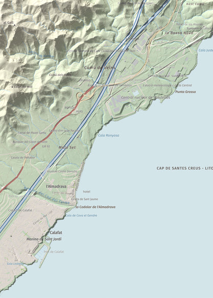Mapa topogràfic del relleu: El Torn, 152 m. Detall de la zona inferior esquerra. 50 × 70 cm.