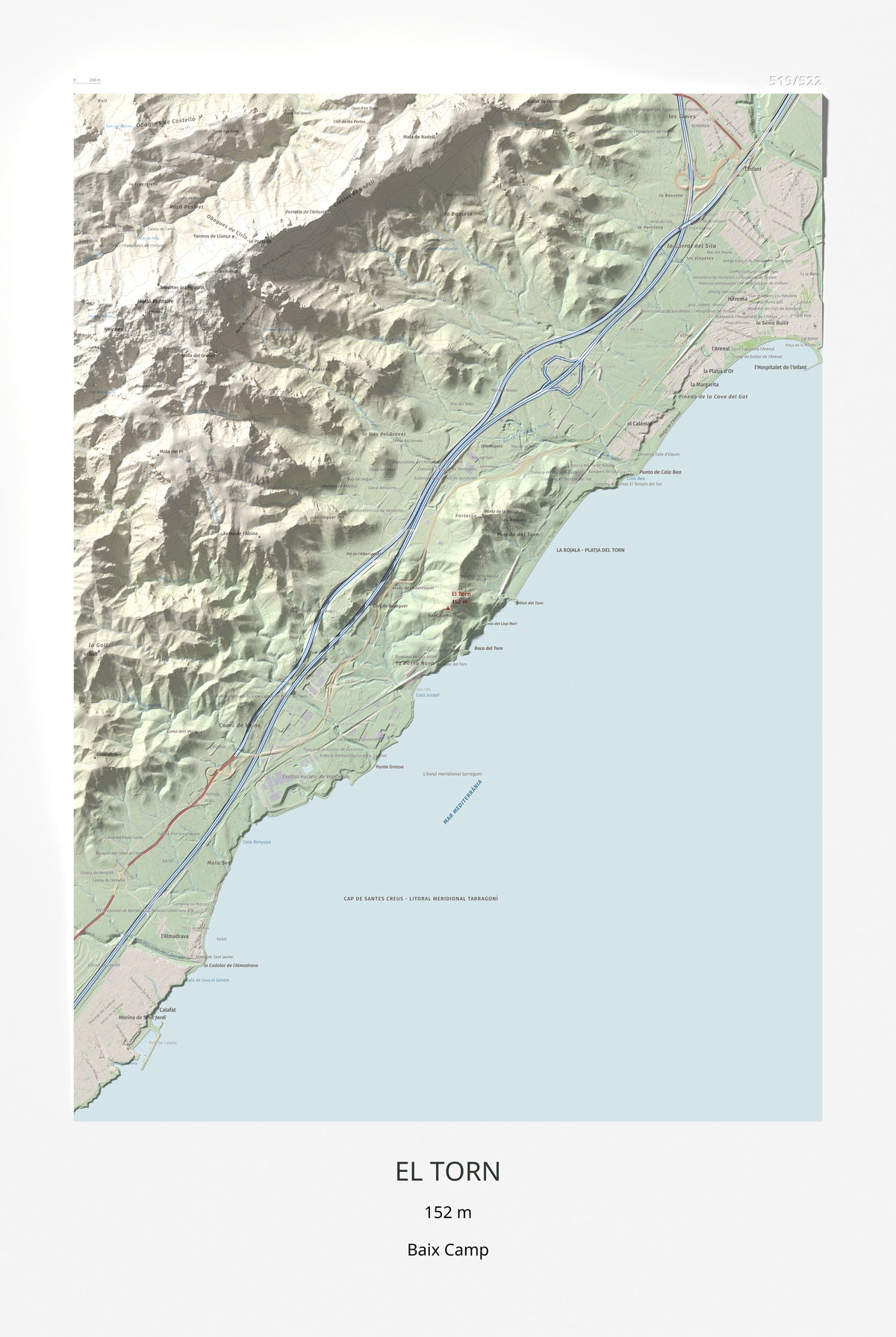 Mapa topogràfic del relleu: El Torn, 152 m. Làmina completa. 61 × 91 cm.