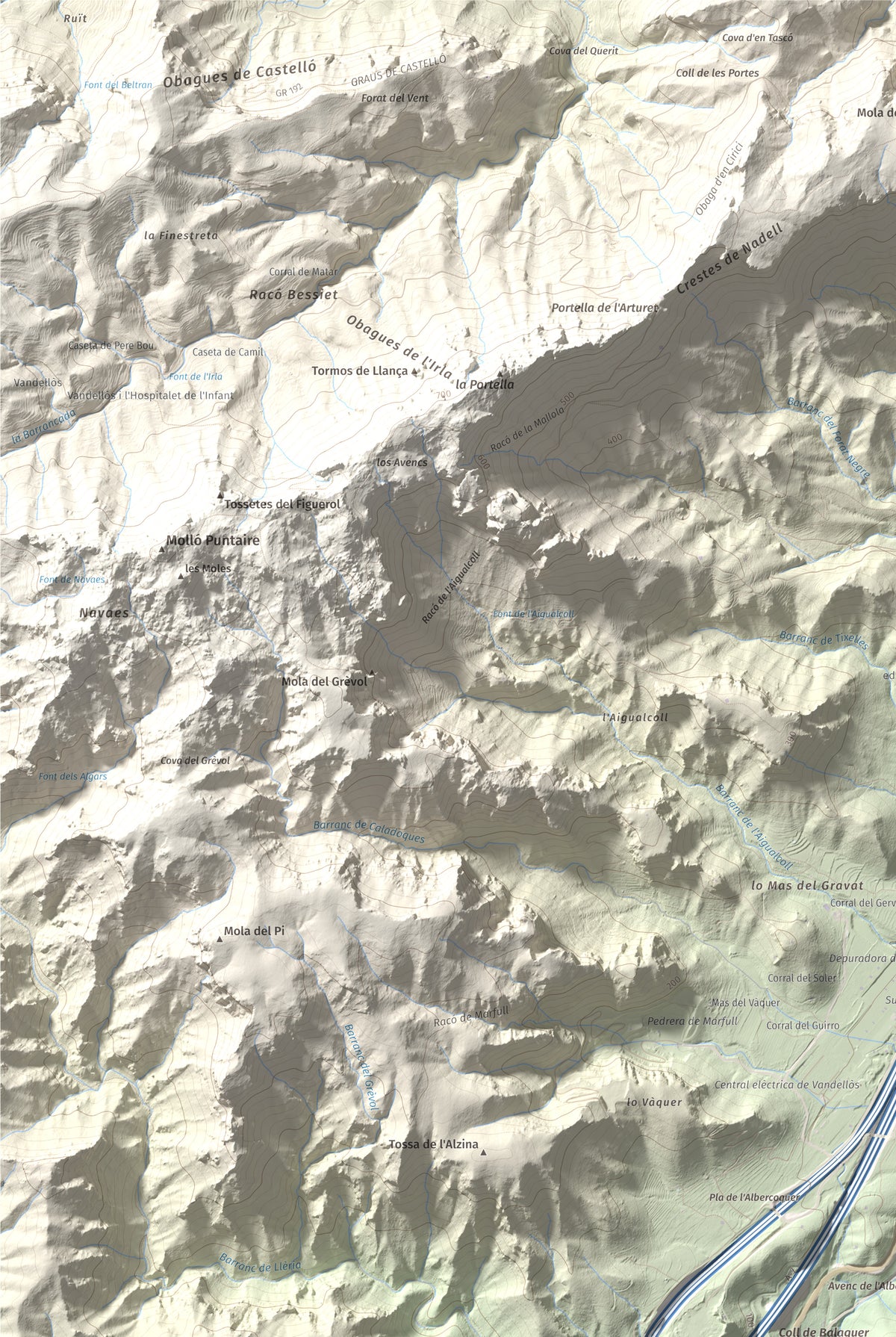 Mapa topogràfic del relleu: El Torn, 152 m. Detall de la zona superior esquerra. 61 × 91 cm.