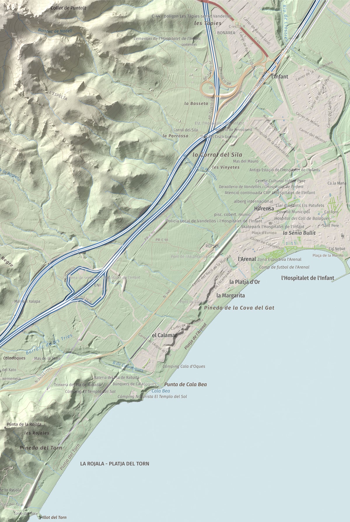 Mapa topogràfic del relleu: El Torn, 152 m. Detall de la zona superior dreta. 61 × 91 cm.
