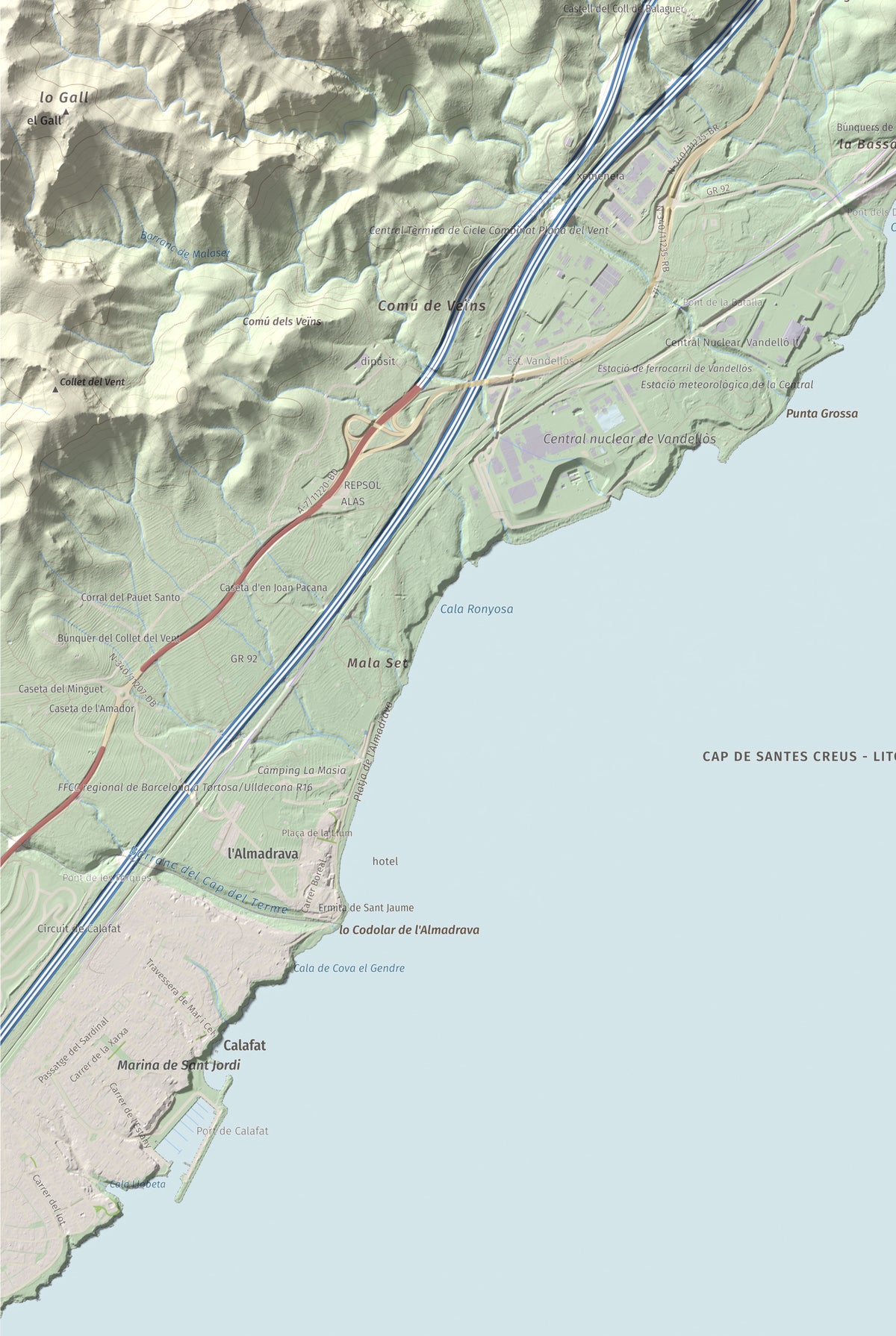 Mapa topogràfic del relleu: El Torn, 152 m. Detall de la zona inferior esquerra. 61 × 91 cm.