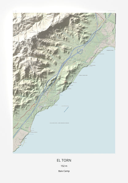 Mapa topogràfic del relleu: El Torn, 152 m. Làmina completa. 70 × 100 cm.