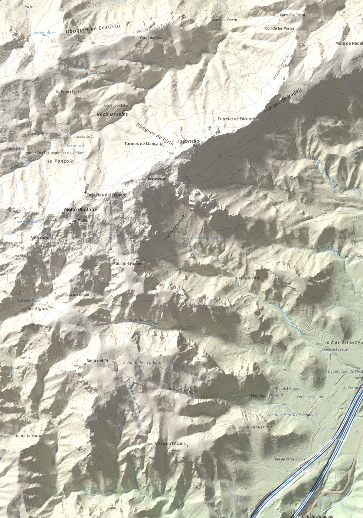 Mapa topogràfic del relleu: El Torn, 152 m. Detall de la zona superior esquerra. 70 × 100 cm.