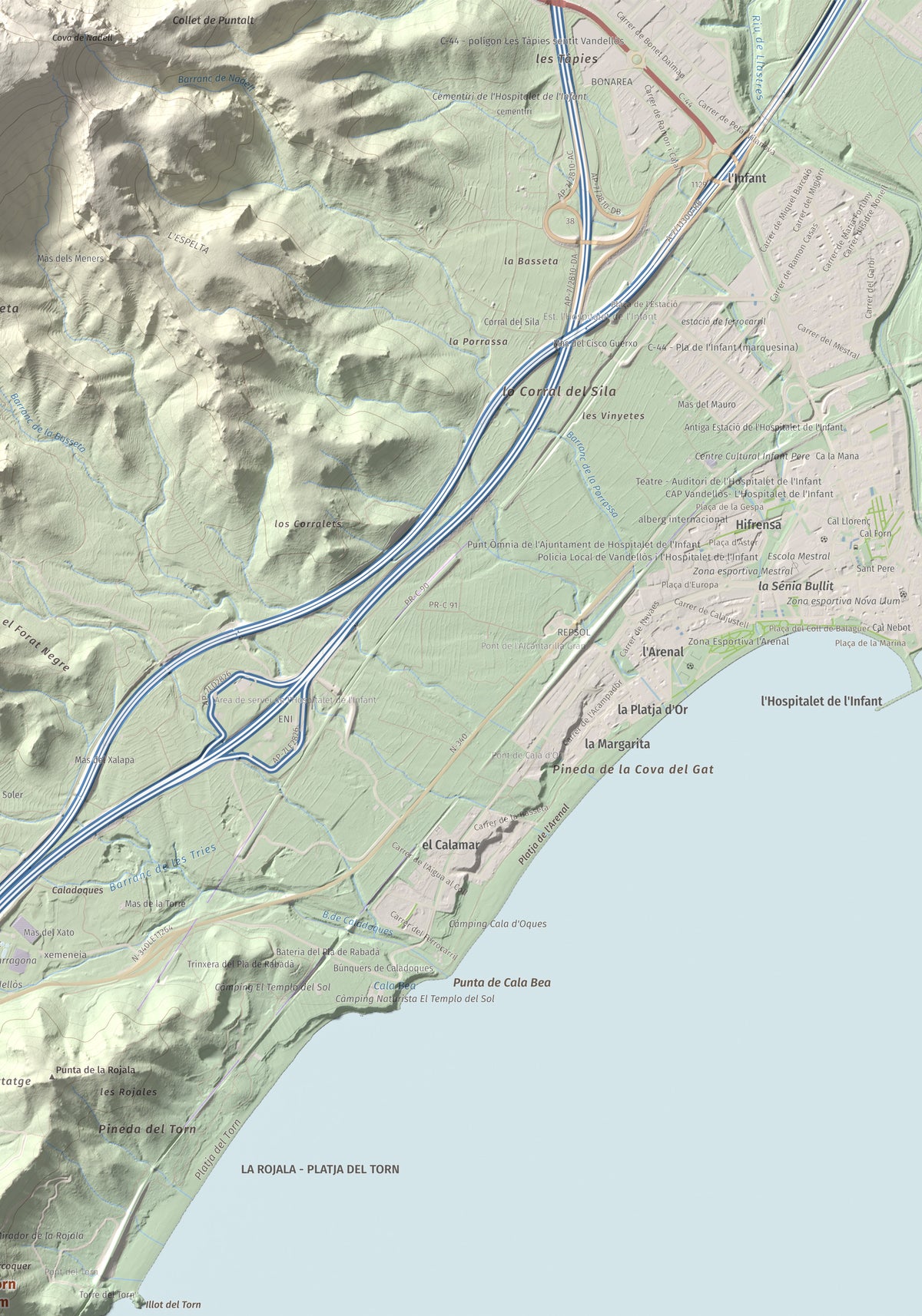 Mapa topogràfic del relleu: El Torn, 152 m. Detall de la zona superior dreta. 70 × 100 cm.