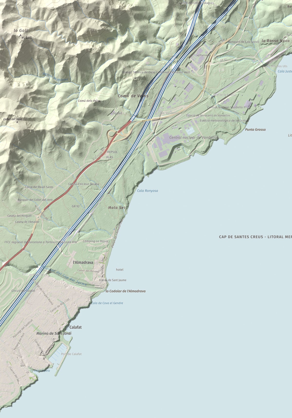 Mapa topogràfic del relleu: El Torn, 152 m. Detall de la zona inferior esquerra. 70 × 100 cm.